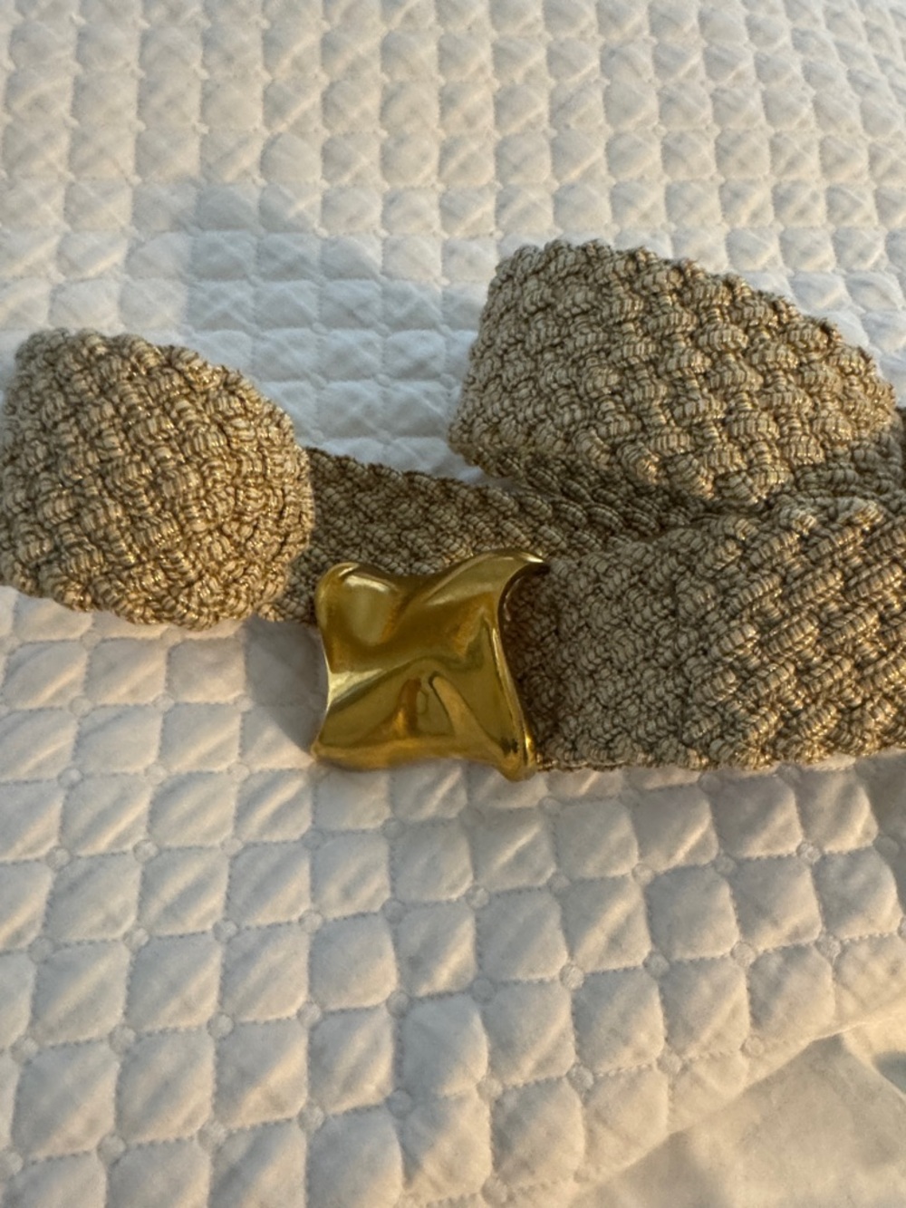 Woven Beige  Belt with Gold Buckle